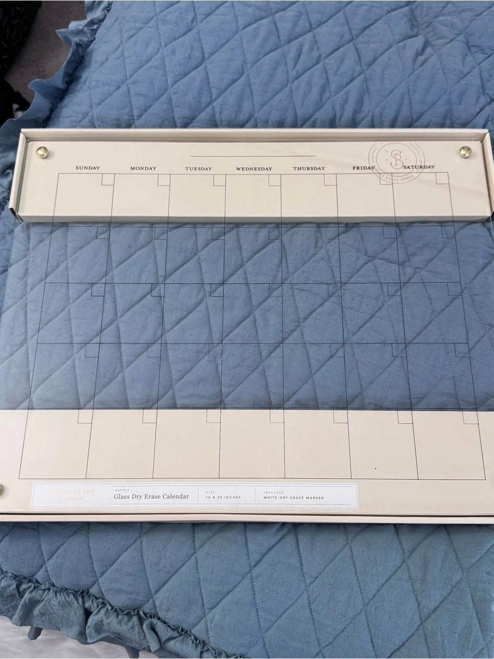 Glass Dry Erase Weekly Calendar - Cream